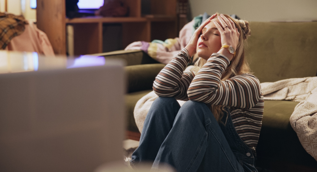 woman stress moving on floor house